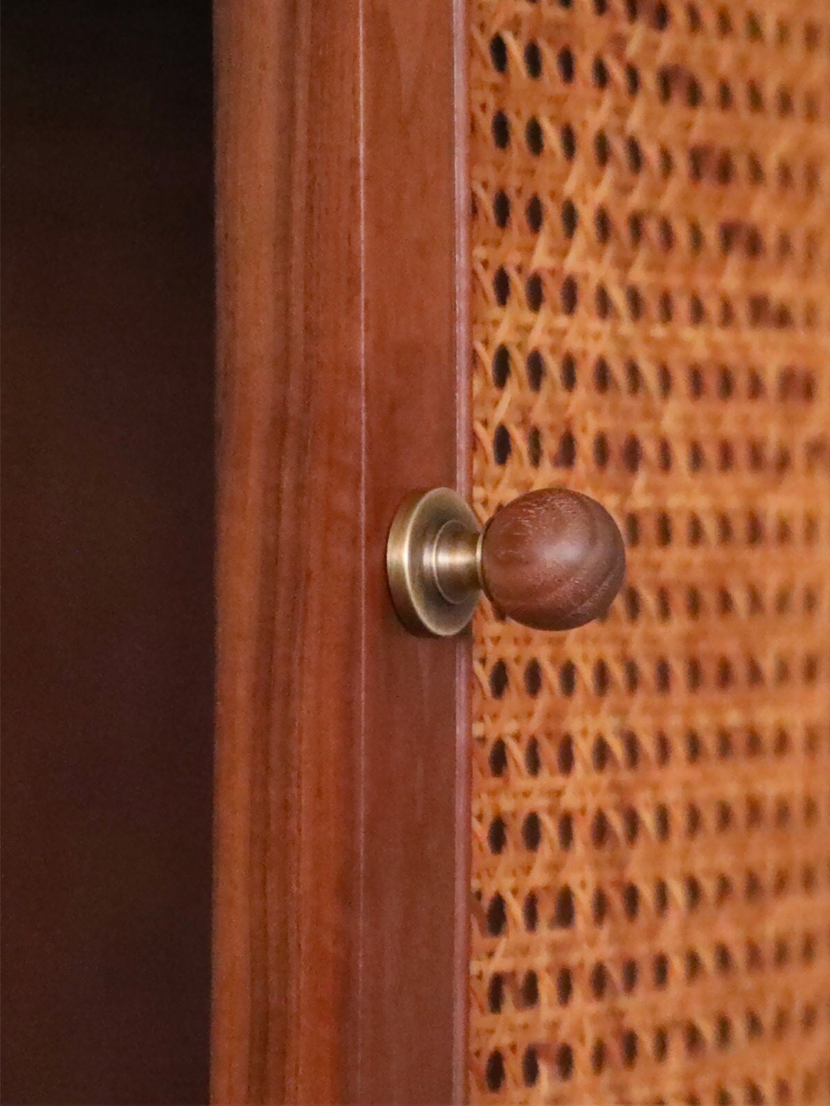 Walnut Dresser Knobs: Antique Brass Base, Boho Cabinet Hardware
