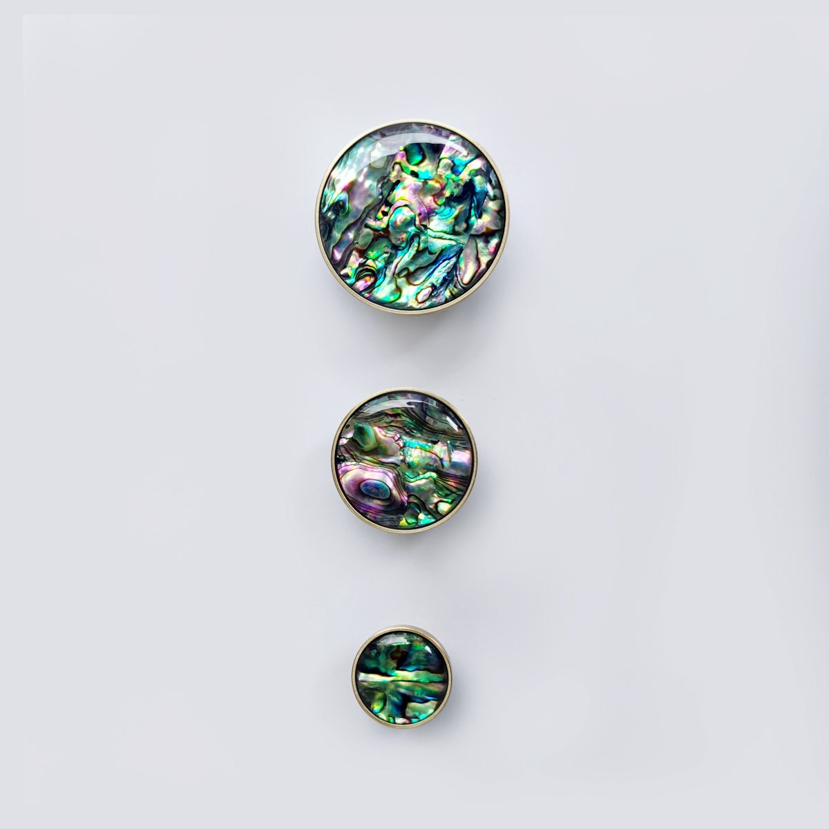 Abalone Shell Dresser Knobs: Brass Cabinet Hardware, Nautical Decor