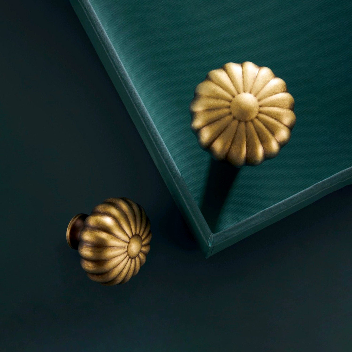 Antique Brass Pumpkin Knobs and Cup Pulls | Vintage Cabinet Hardware