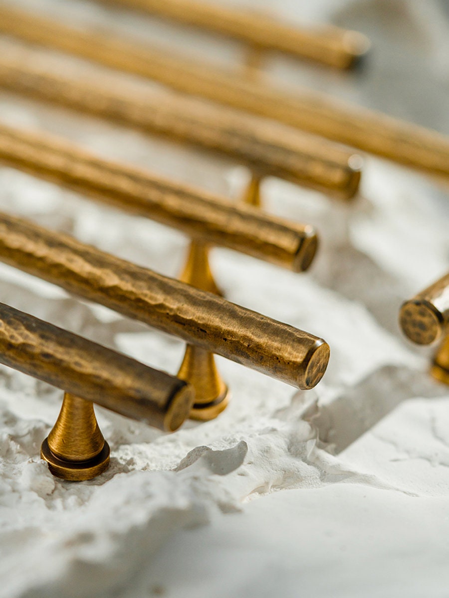 Hammered Brass Cabinet Pulls, Antique Vintage Drawer Handles, Handmade Kitchen Hardware