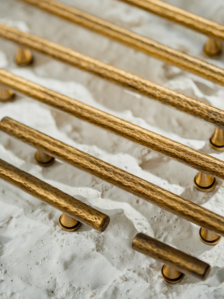 Hammered Brass Cabinet Pulls, Antique Vintage Drawer Handles, Handmade Kitchen Hardware