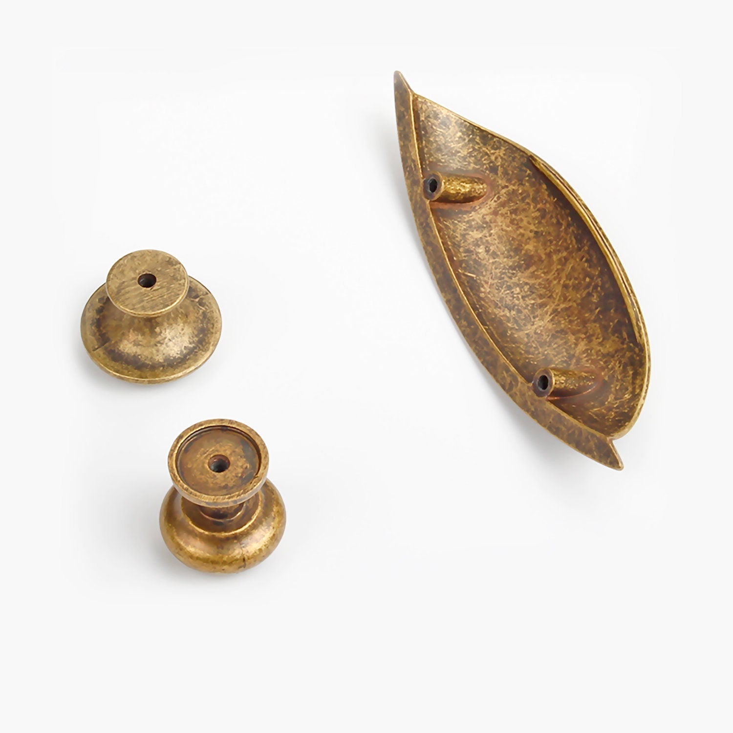 Vintage Gold Kitchen Cabinet Hardware Set: Cup Pulls, Handles & Knobs