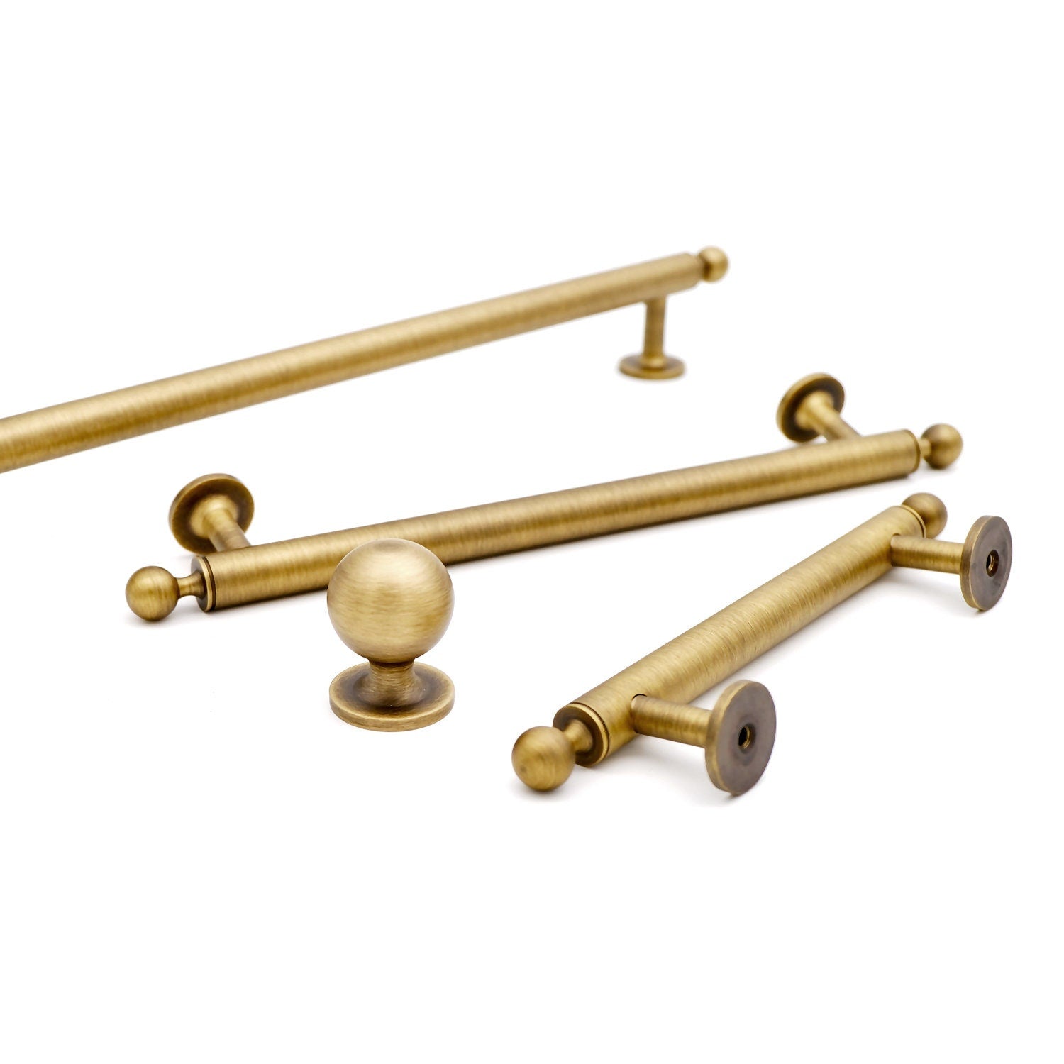 Antique Brass Cabinet Pulls And Round Knobs MCM | Antique Brass Handles | Antique Gold Hardware | Bronze Drawer Knobs And Pulls