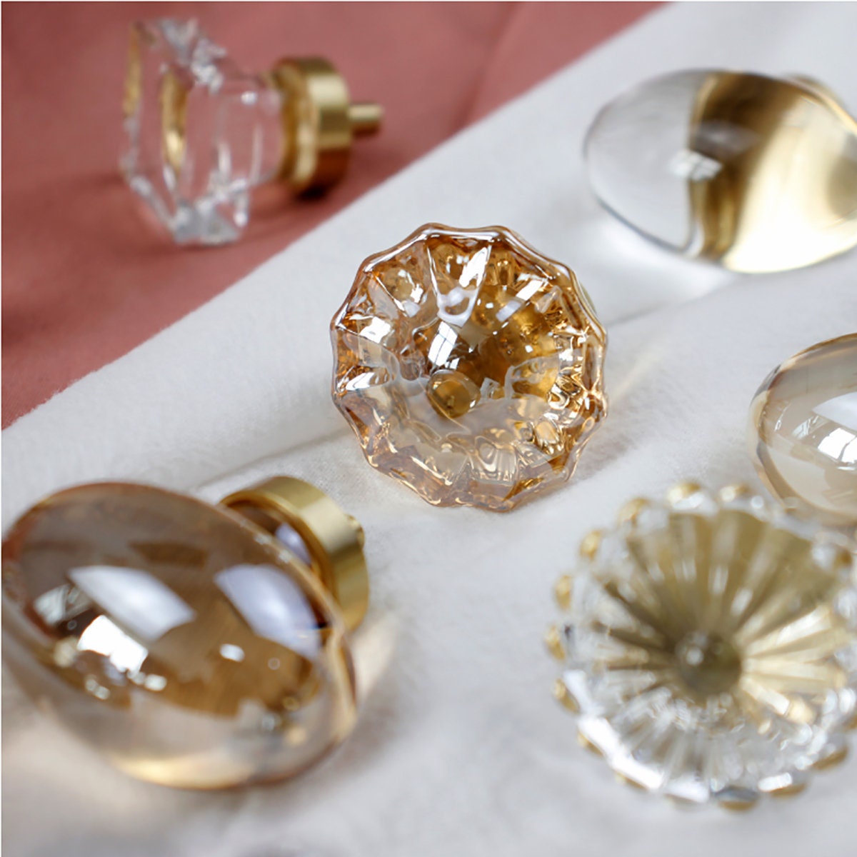 Crystal Cabinet Knobs Clear And Champagne | Glass Dresser Knobs | Champagne Crystal Knobs | Transparent Knobs | Versatile Decorative Knobs
