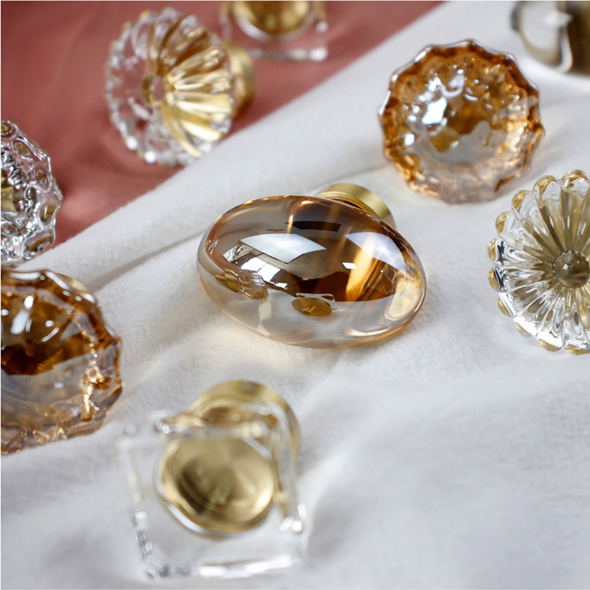 Crystal Cabinet Knobs Clear And Champagne | Glass Dresser Knobs | Champagne Crystal Knobs | Transparent Knobs | Versatile Decorative Knobs