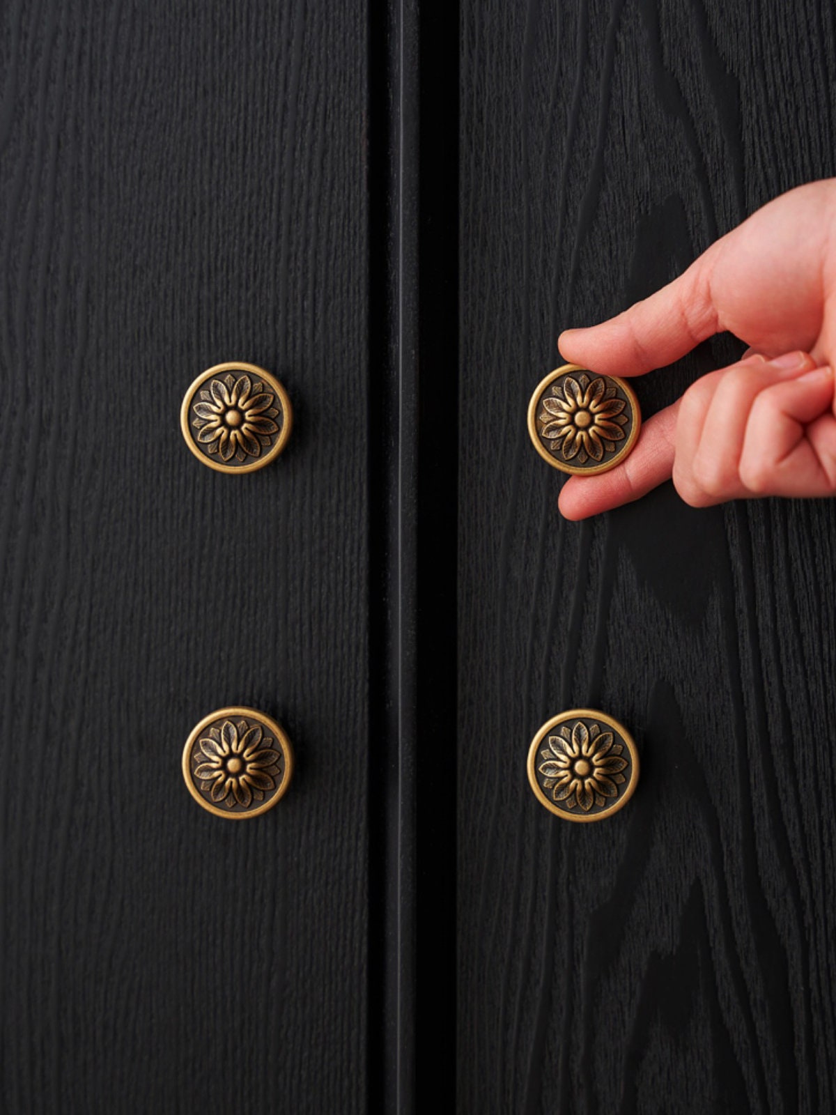 Antique Solid Brass Cabinet Knobs | Floral Design, Aged Finish