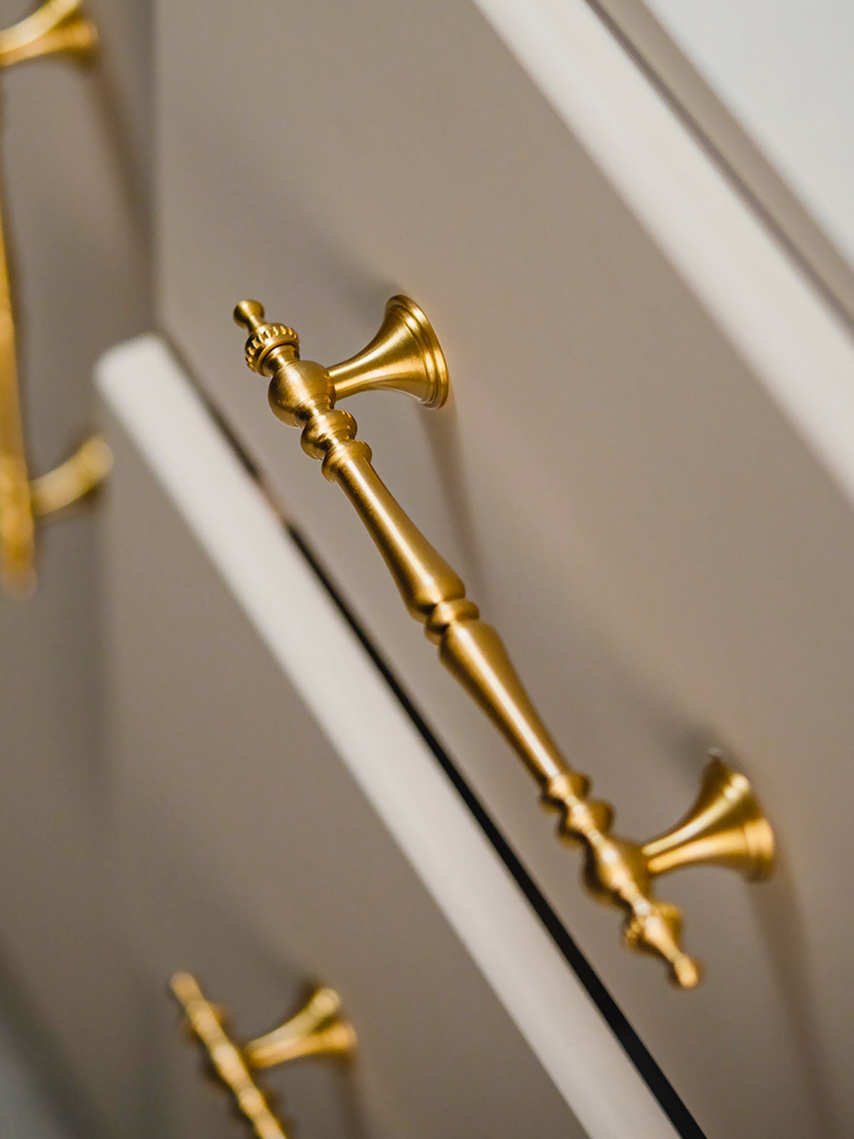 Ornate Brushed Brass Cabinet Pulls: Solid Brass Kitchen Hardware