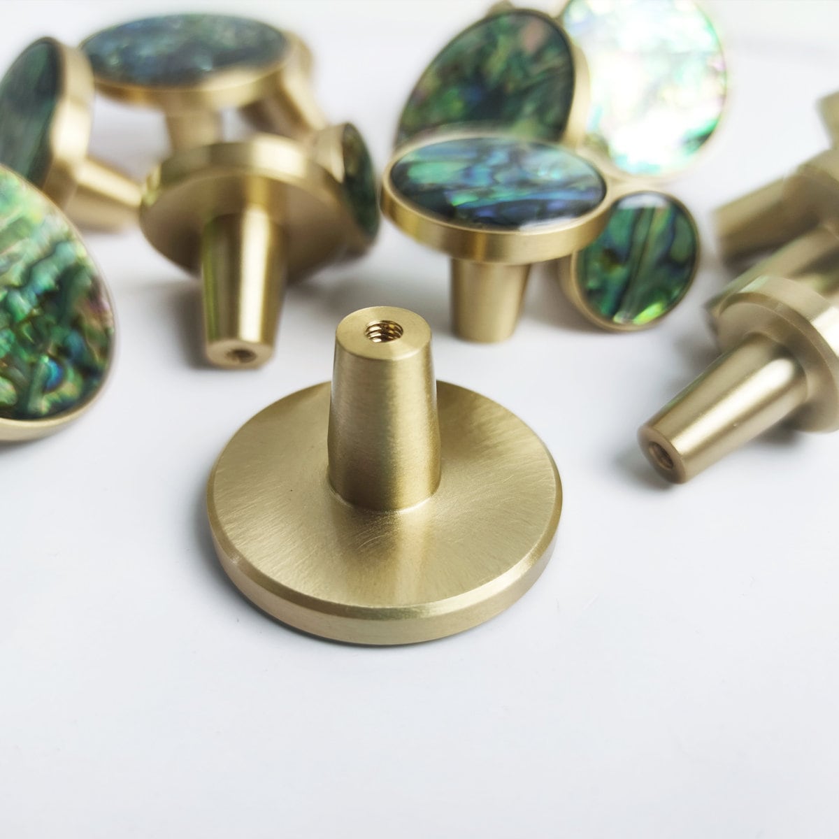 Abalone Shell Dresser Knobs: Brass Cabinet Hardware, Nautical Decor