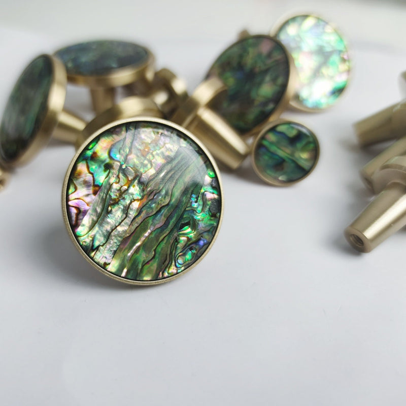 Abalone Shell Dresser Knobs: Brass Cabinet Hardware, Nautical Decor