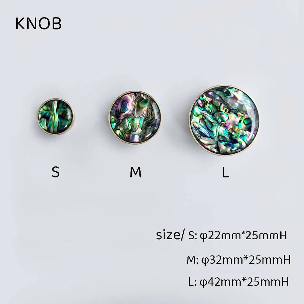 Abalone Shell Dresser Knobs: Brass Cabinet Hardware, Nautical Decor