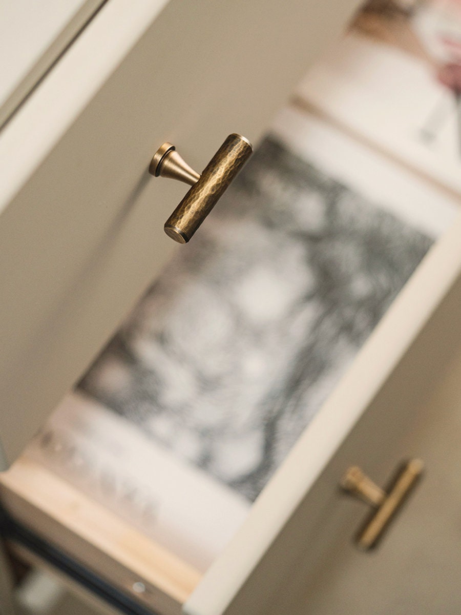 Hammered Brass Cabinet Pulls, Antique Vintage Drawer Handles, Handmade Kitchen Hardware