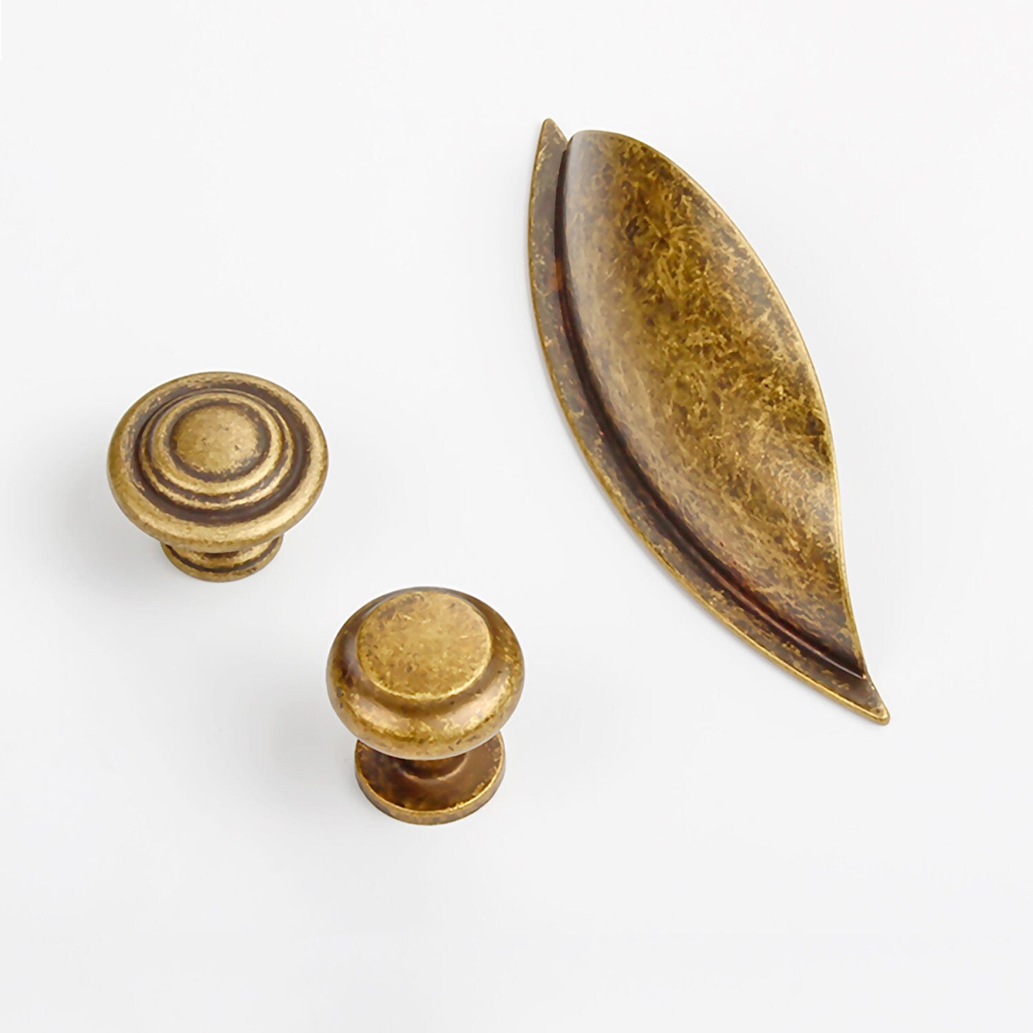 Vintage Gold Kitchen Cabinet Hardware Set: Cup Pulls, Handles & Knobs