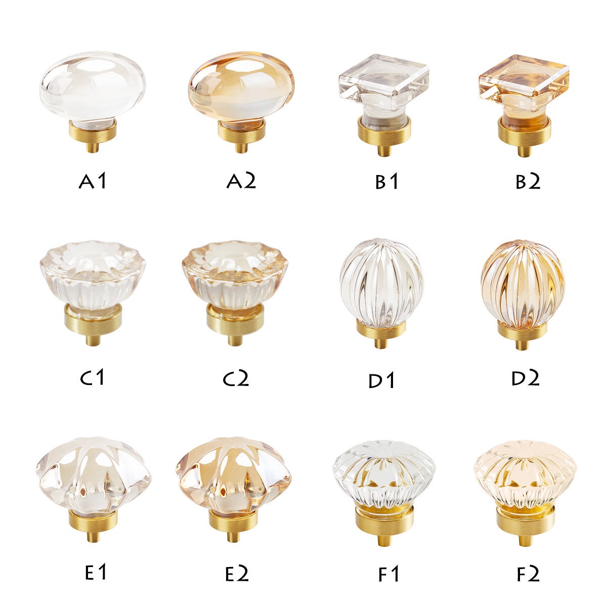 Crystal Cabinet Knobs Clear And Champagne | Glass Dresser Knobs | Champagne Crystal Knobs | Transparent Knobs | Versatile Decorative Knobs