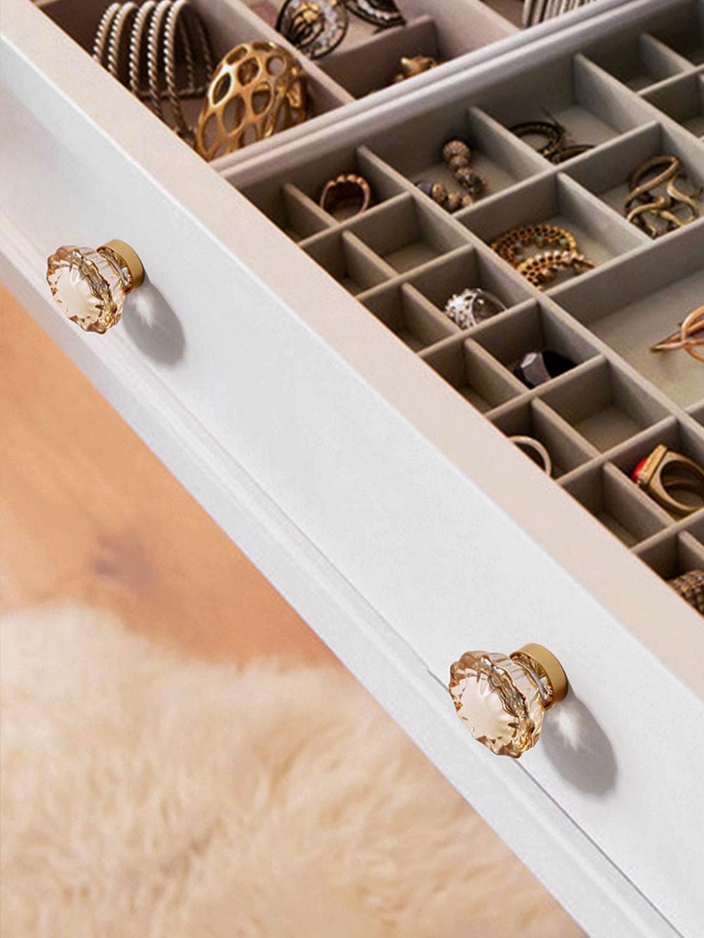Crystal Cabinet Knobs Clear And Champagne | Glass Dresser Knobs | Champagne Crystal Knobs | Transparent Knobs | Versatile Decorative Knobs