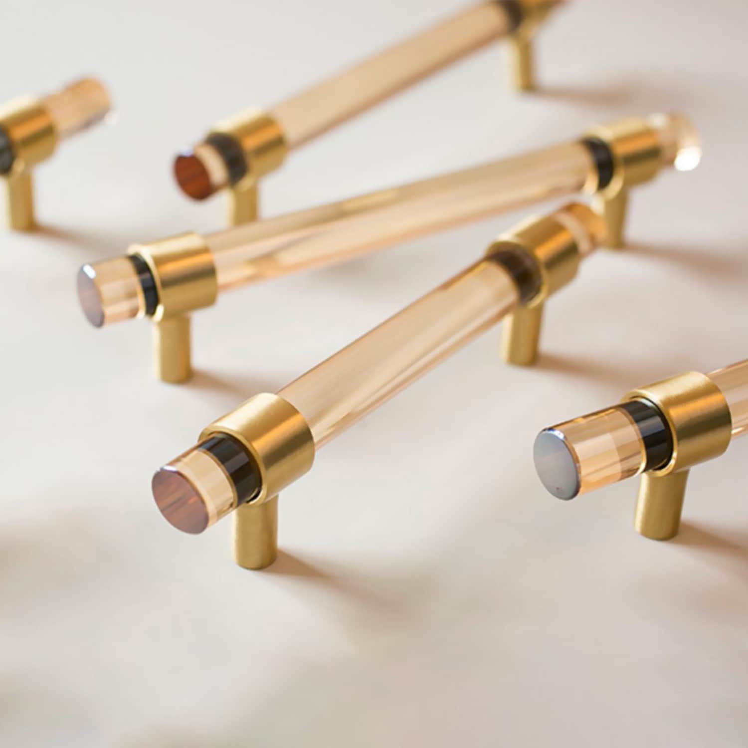 Champagne Crystal Cabinet Pulls, Solid Brass Gold Base, Modern Kitchen Drawer Hardware