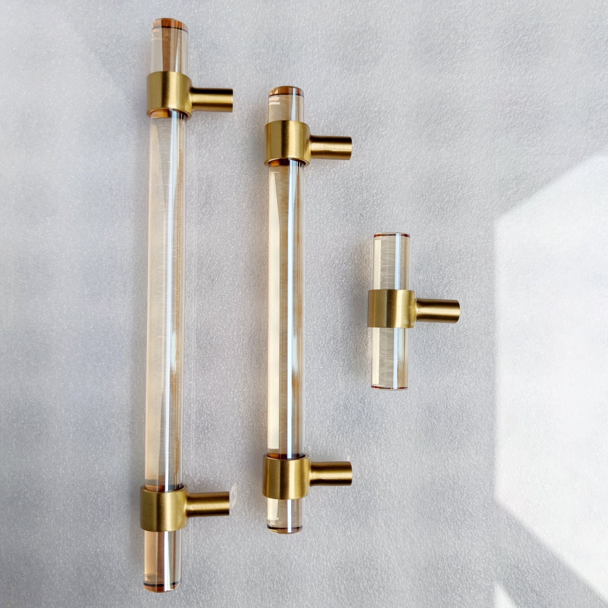 Champagne Crystal Cabinet Pulls, Solid Brass Gold Base, Modern Kitchen Drawer Hardware