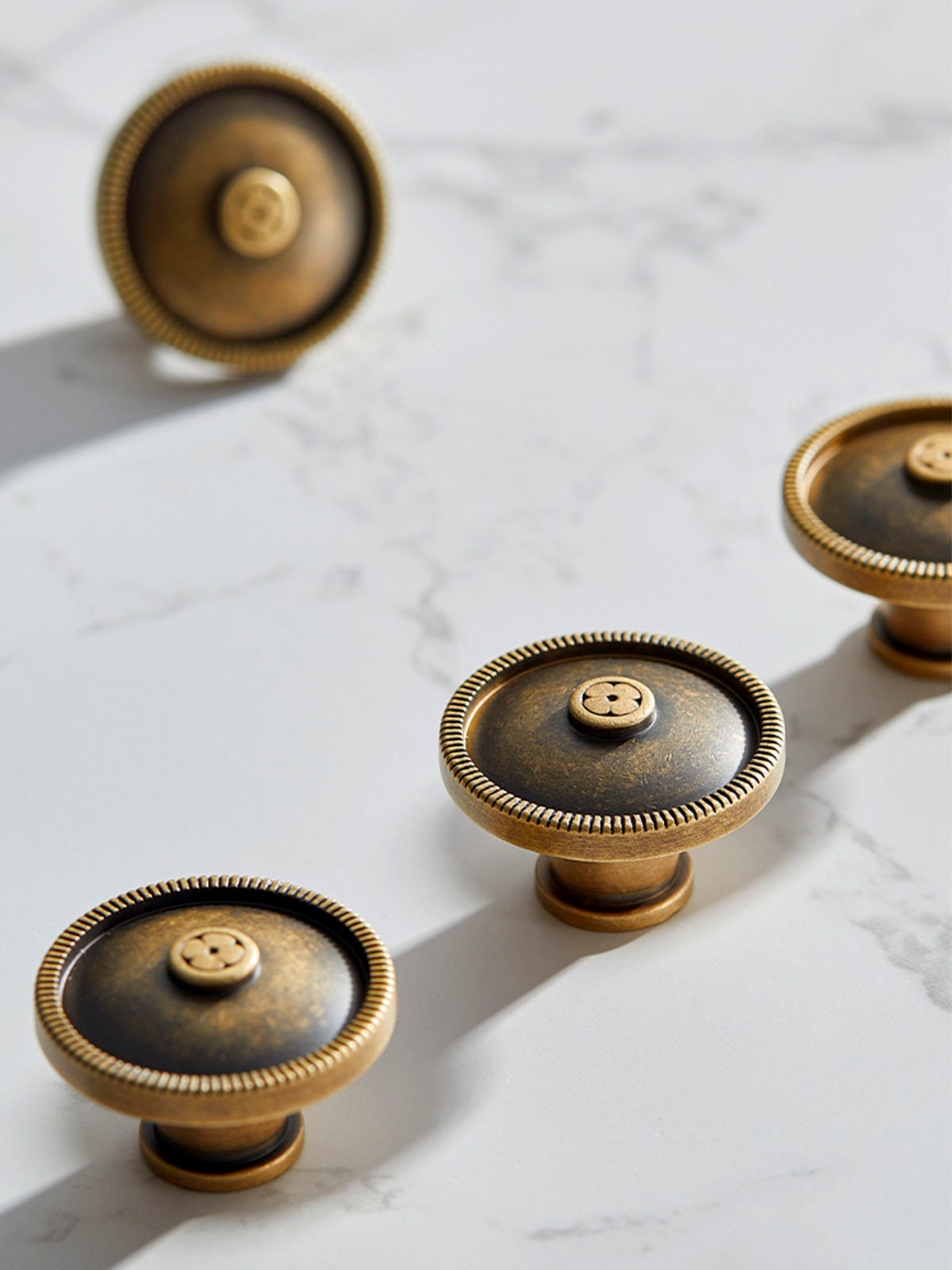 Antique Solid Brass Cabinet Knobs | Floral Design, Aged Finish