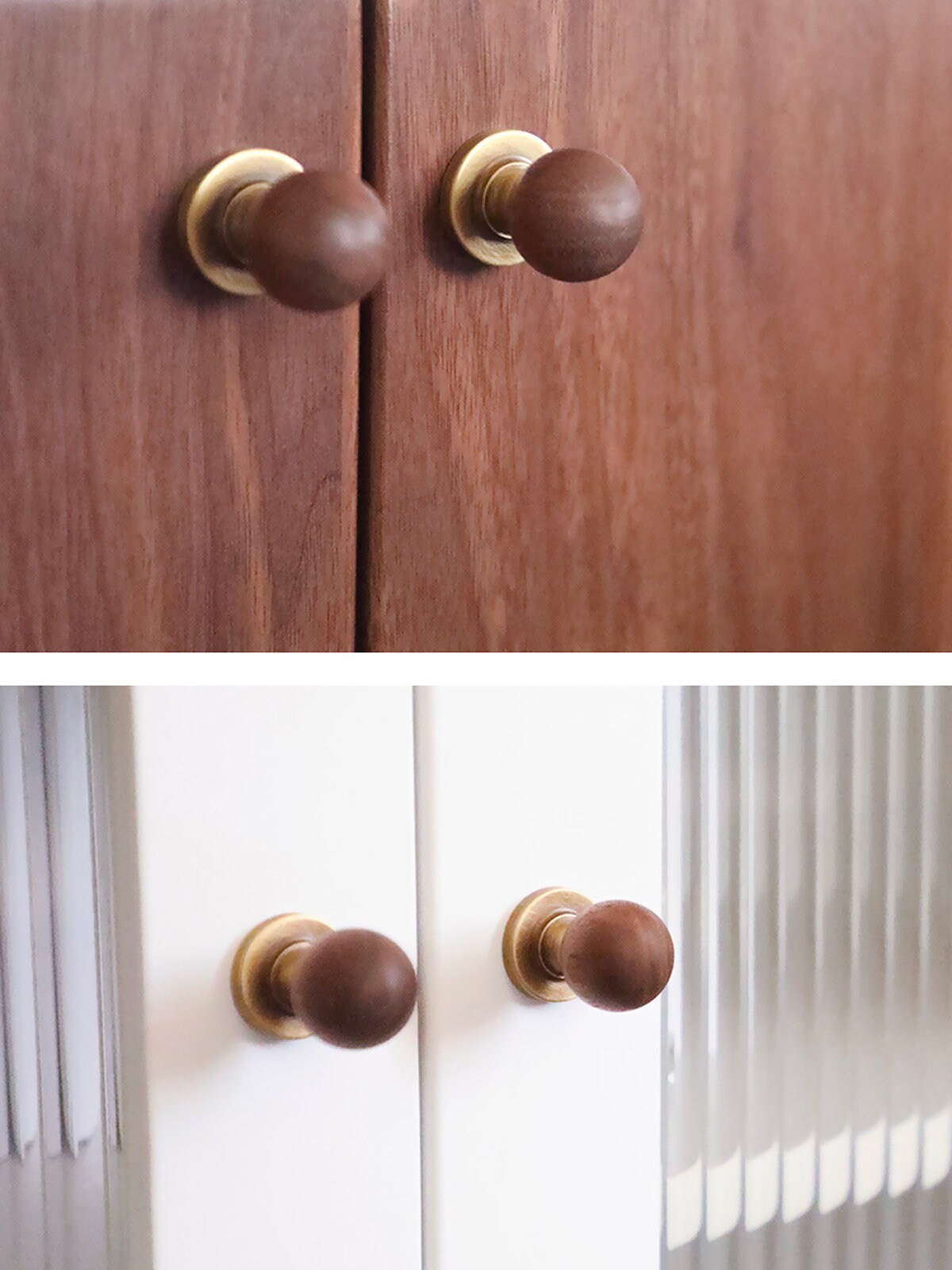Walnut Dresser Knobs: Antique Brass Base, Boho Cabinet Hardware