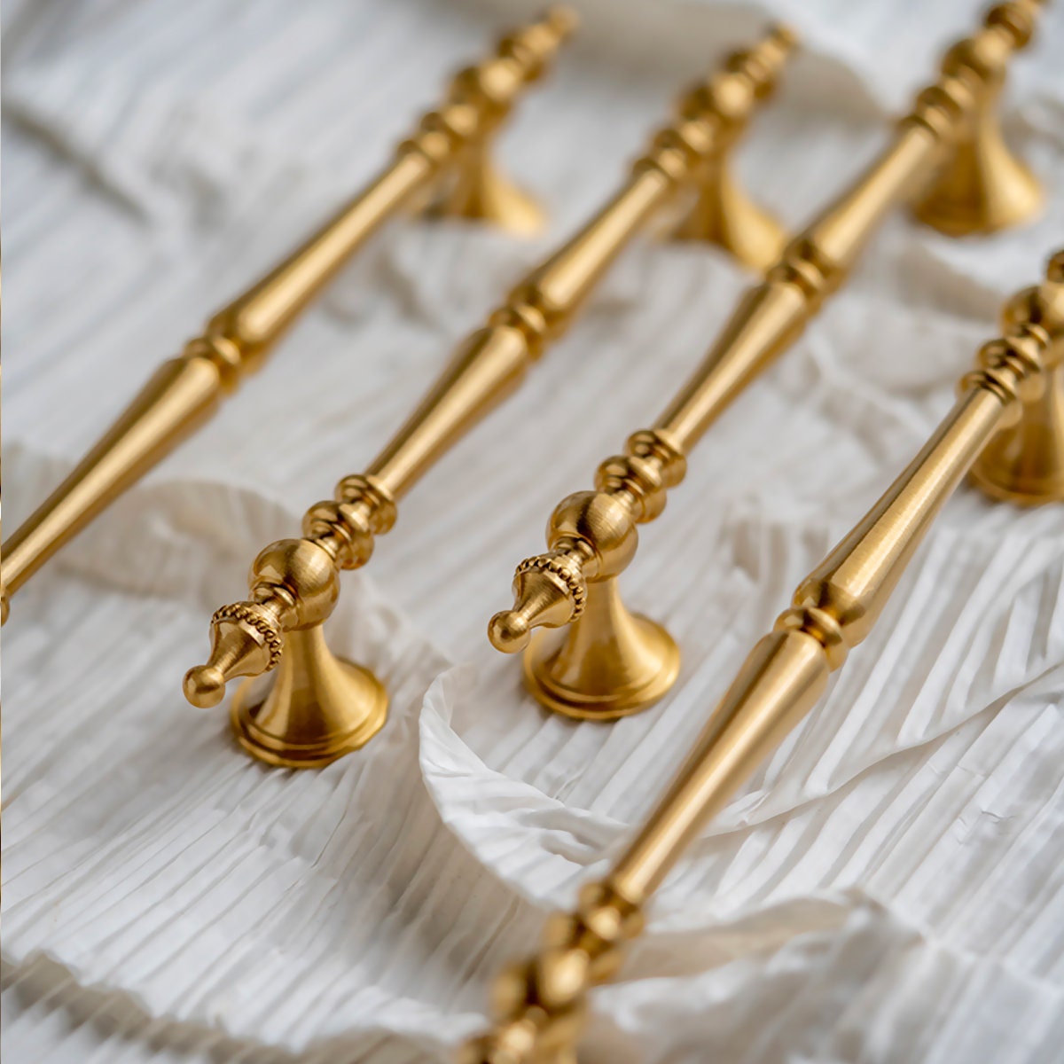 Ornate Brushed Brass Cabinet Pulls: Solid Brass Kitchen Hardware