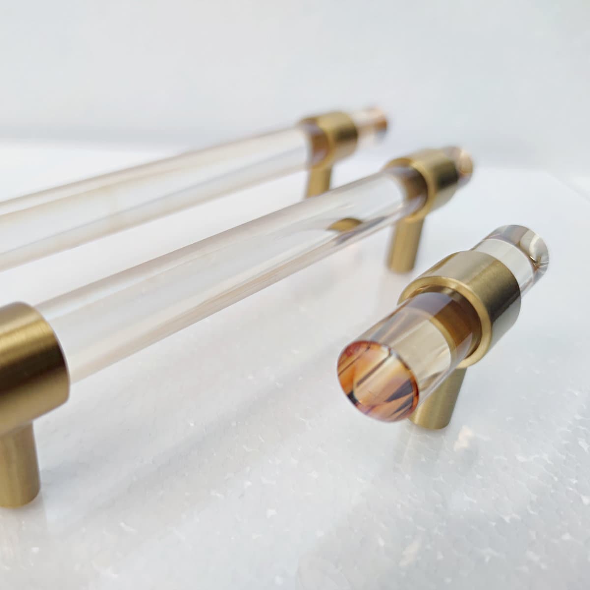 Champagne Crystal Cabinet Pulls, Solid Brass Gold Base, Modern Kitchen Drawer Hardware
