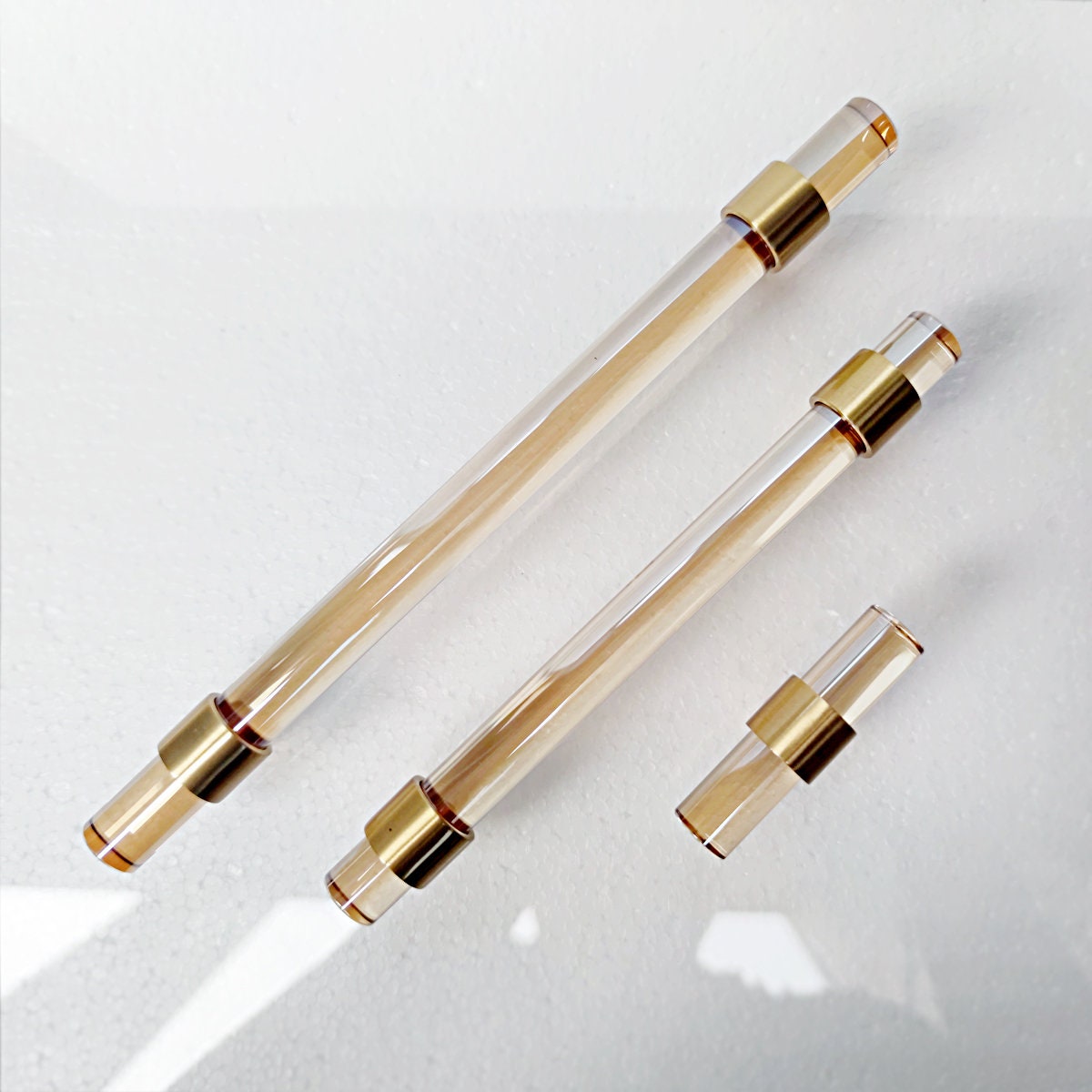 Champagne Crystal Cabinet Pulls, Solid Brass Gold Base, Modern Kitchen Drawer Hardware