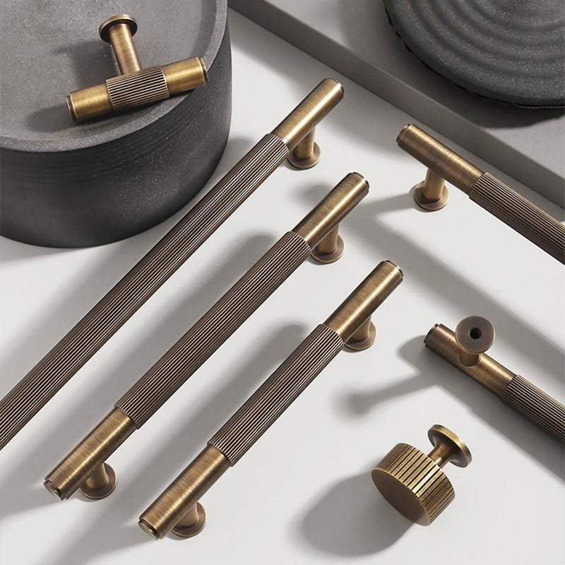 Aged Brass Knurled Cabinet Pulls: Antique Gold Kitchen Hardware