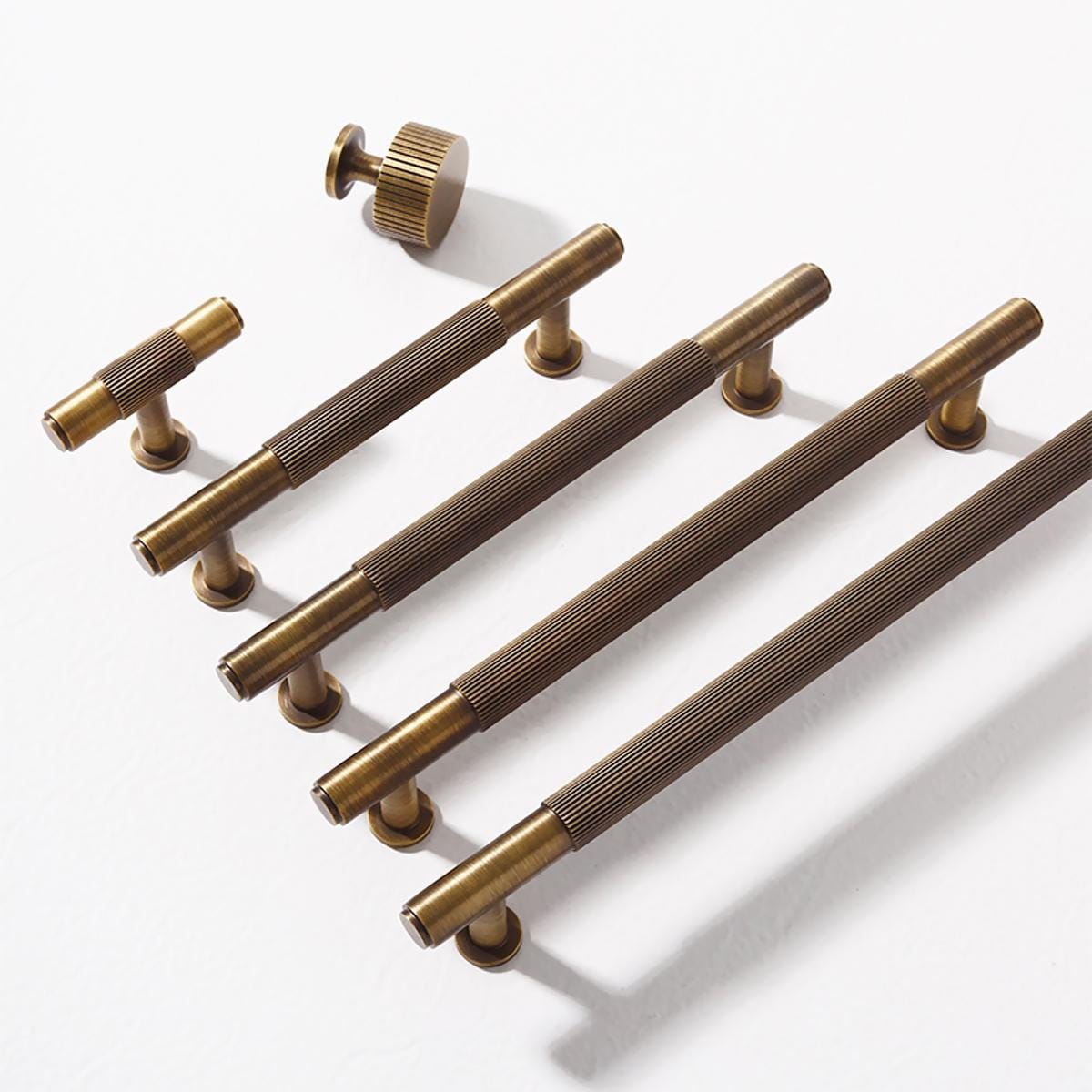 Aged Brass Knurled Cabinet Pulls: Antique Gold Kitchen Hardware