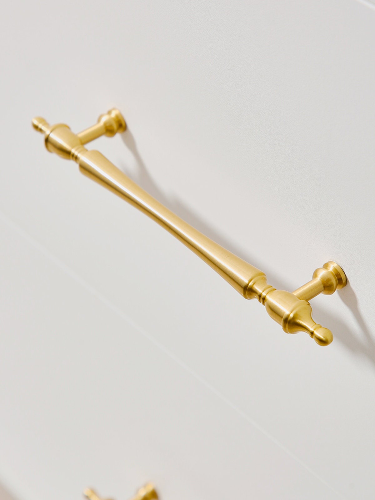 Brushed Brass Cabinet Pulls: Modern French Solid Brass Drawer Handles