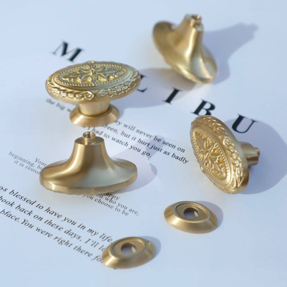Victorian Brass Knobs, Oval Gold Dresser Drawer Hardware