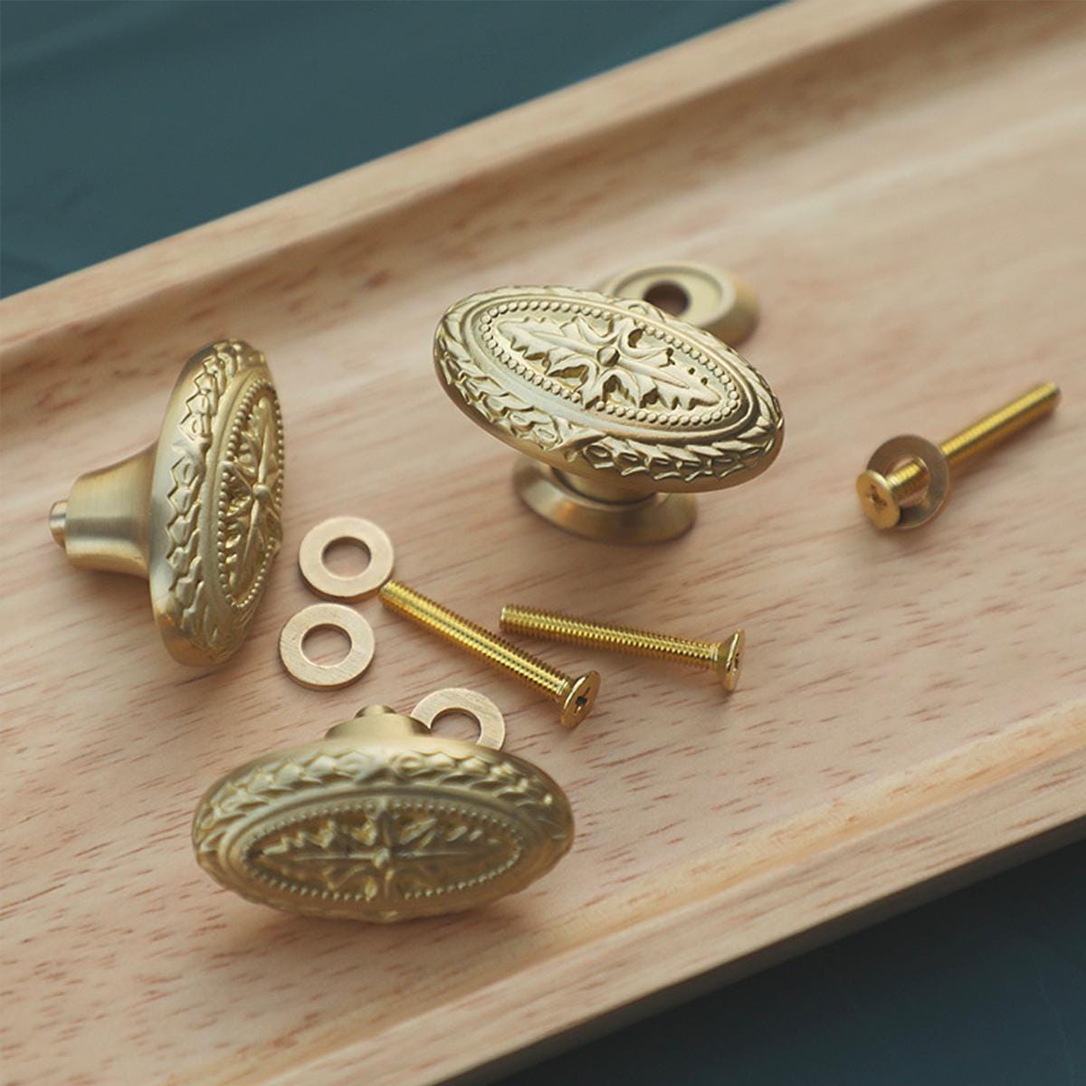 Victorian Brass Knobs, Oval Gold Dresser Drawer Hardware