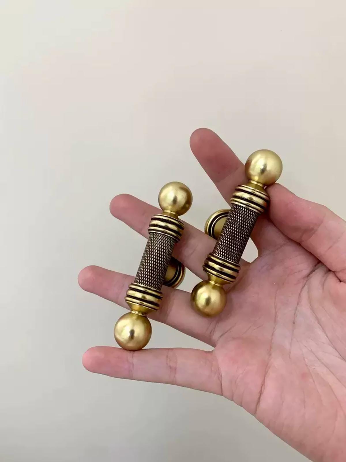 Antique Brass Knurled Handle Pulls | Vintage Gold Cabinet Hardware