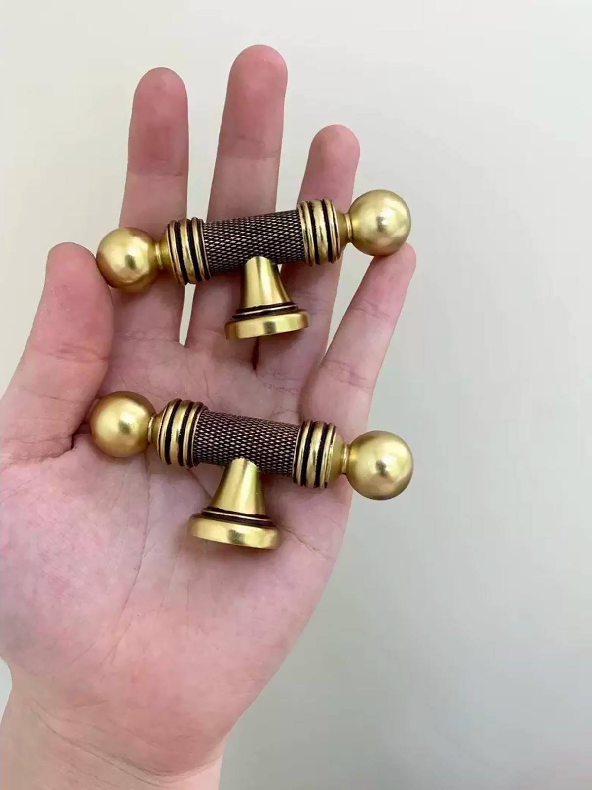 Antique Brass Knurled Handle Pulls | Vintage Gold Cabinet Hardware