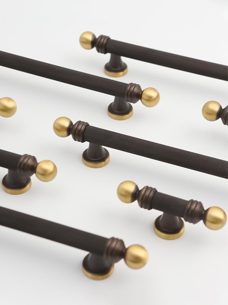 Antique Brass Knurled Handle Pulls | Vintage Gold Cabinet Hardware
