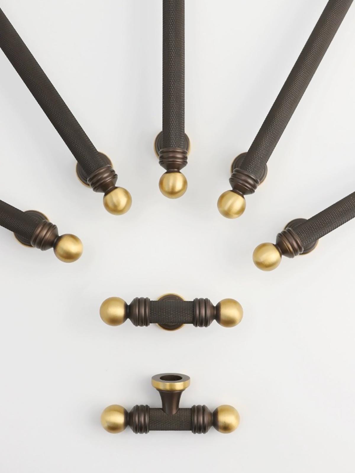 Antique Brass Knurled Handle Pulls | Vintage Gold Cabinet Hardware