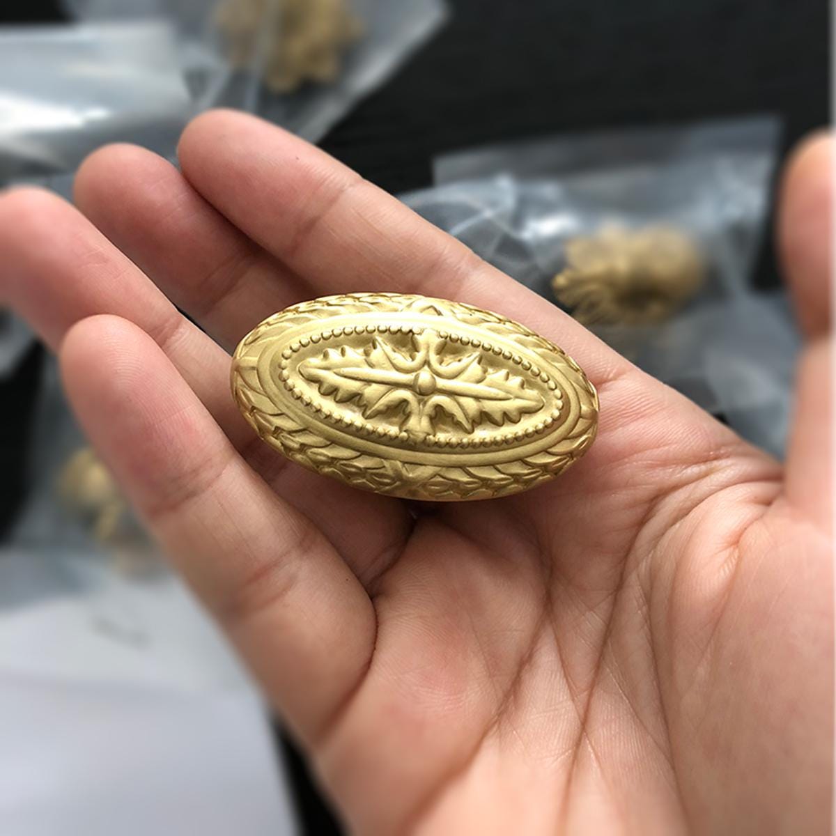 Victorian Brass Knobs, Oval Gold Dresser Drawer Hardware