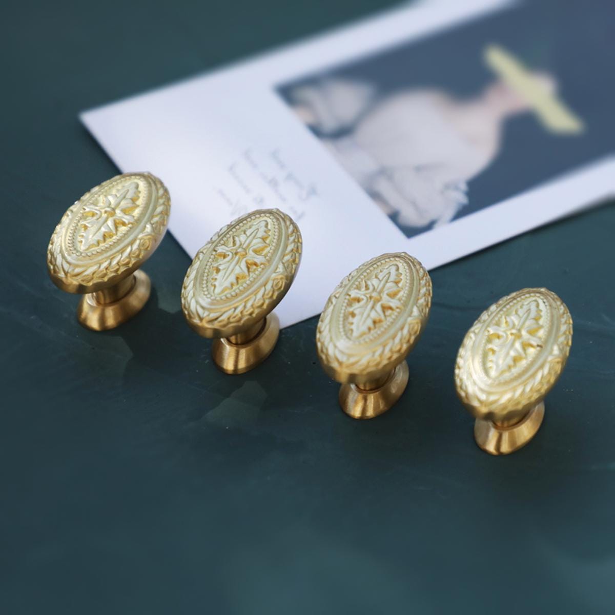 Victorian Brass Knobs, Oval Gold Dresser Drawer Hardware