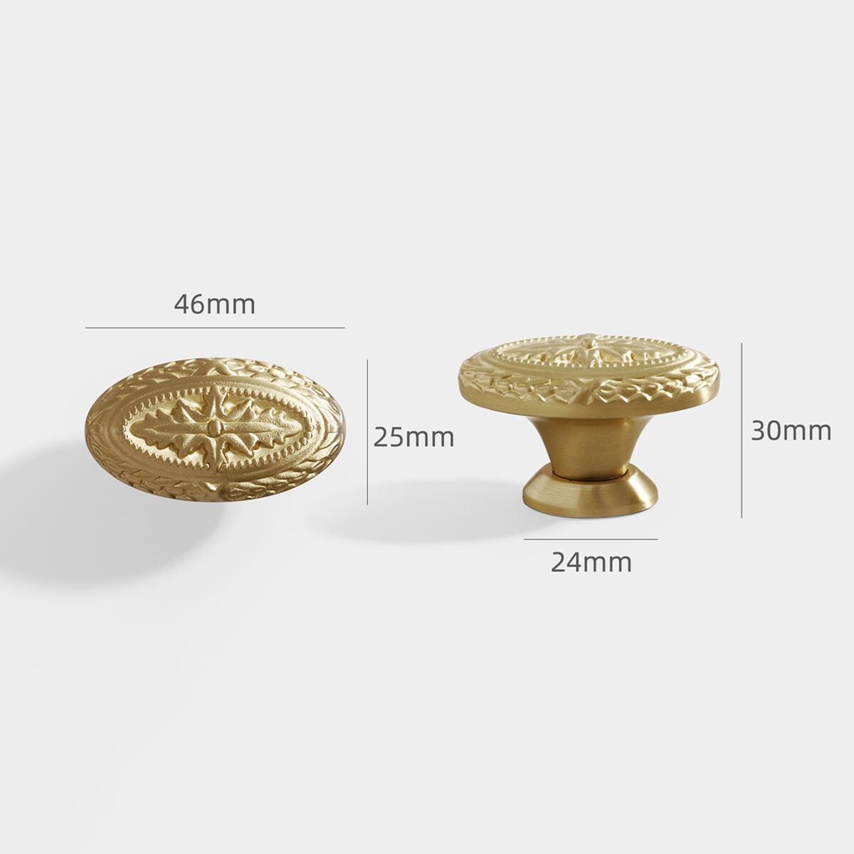 Victorian Brass Knobs, Oval Gold Dresser Drawer Hardware