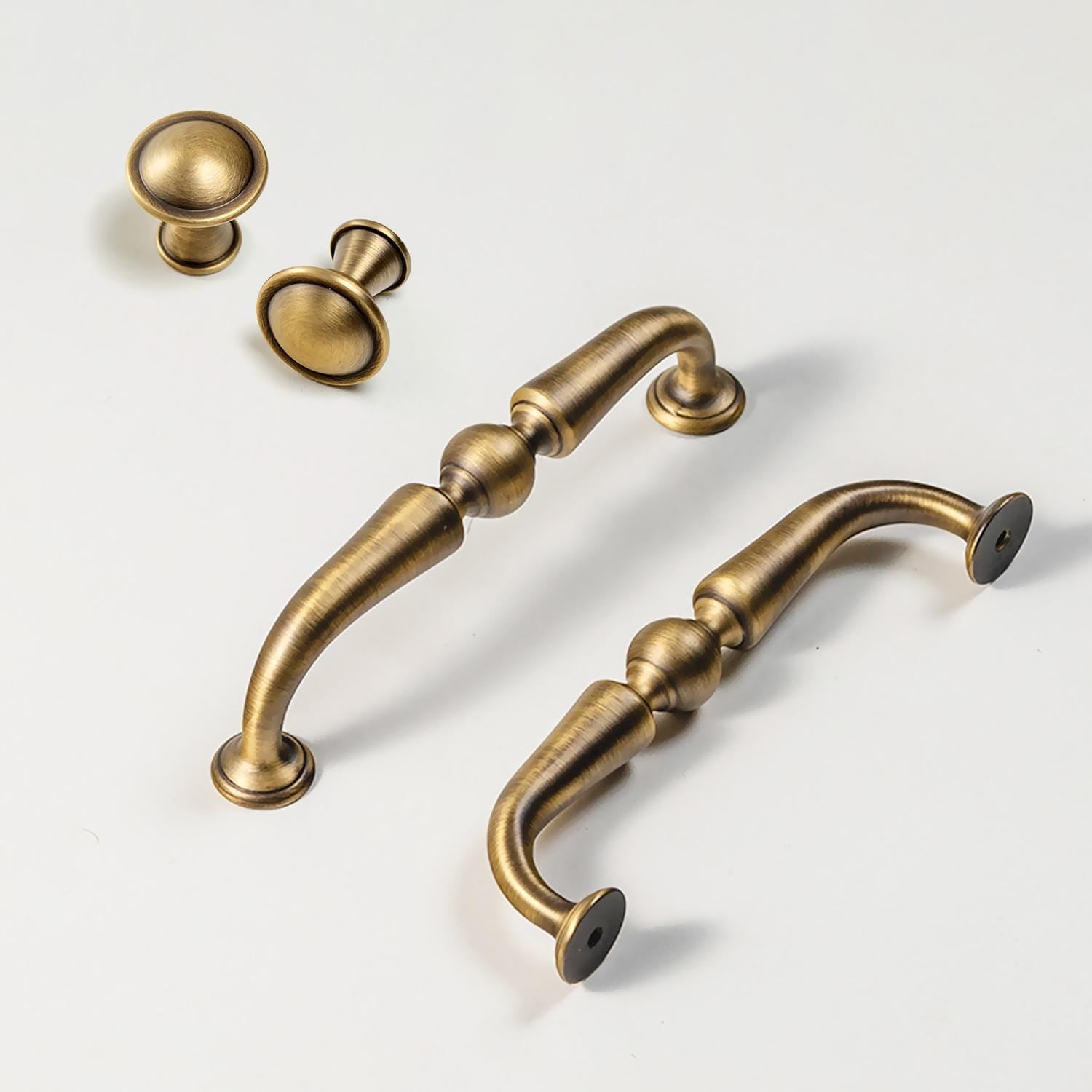 Curved Antique Brass Cabinet Pulls | Vintage Gold Kitchen Hardware