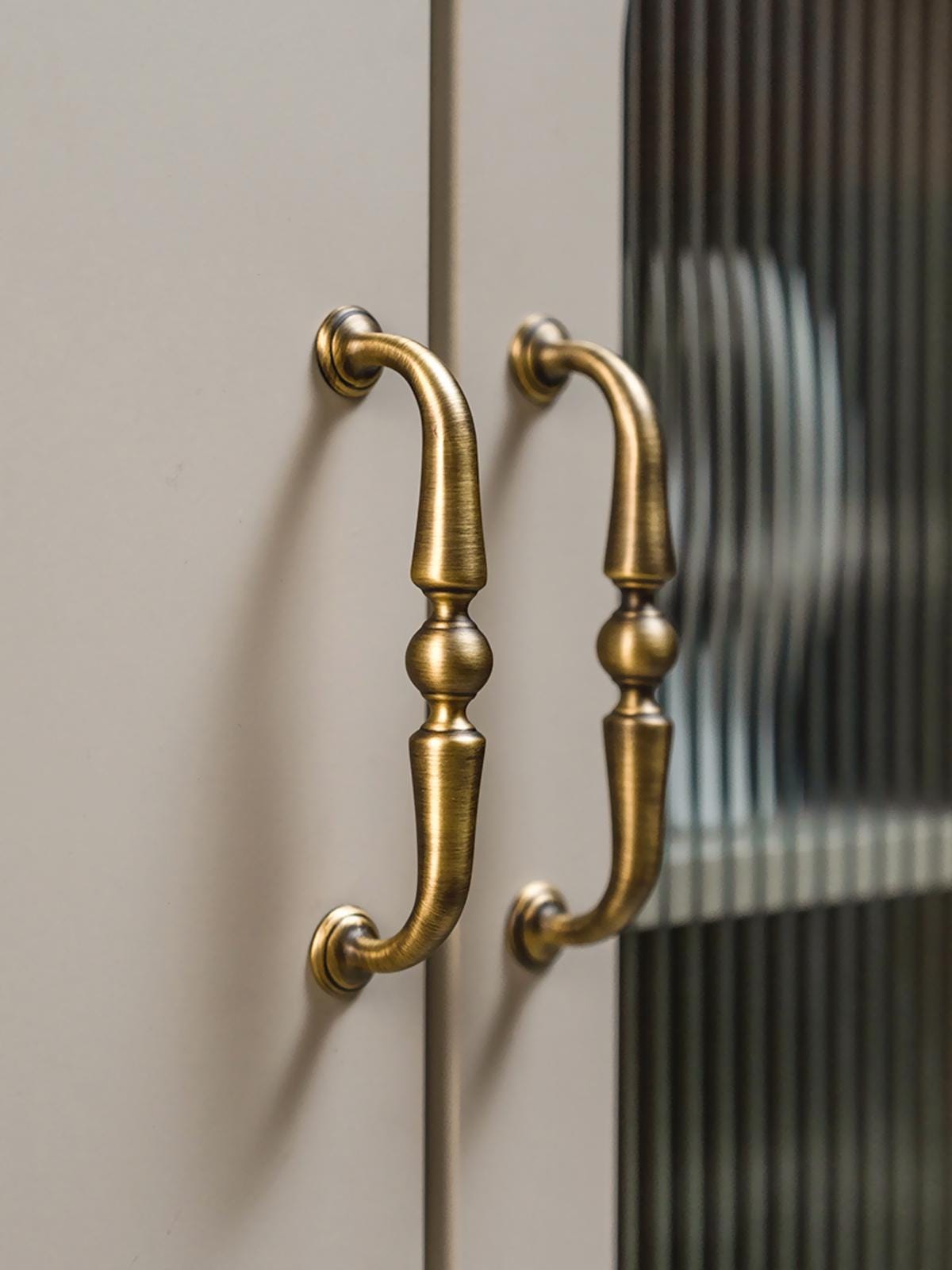 Curved Antique Brass Cabinet Pulls | Vintage Gold Kitchen Hardware