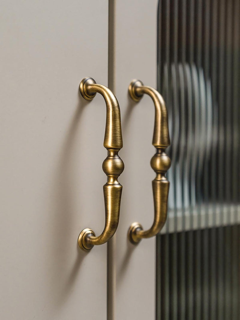 Curved Antique Brass Cabinet Pulls | Vintage Gold Kitchen Hardware