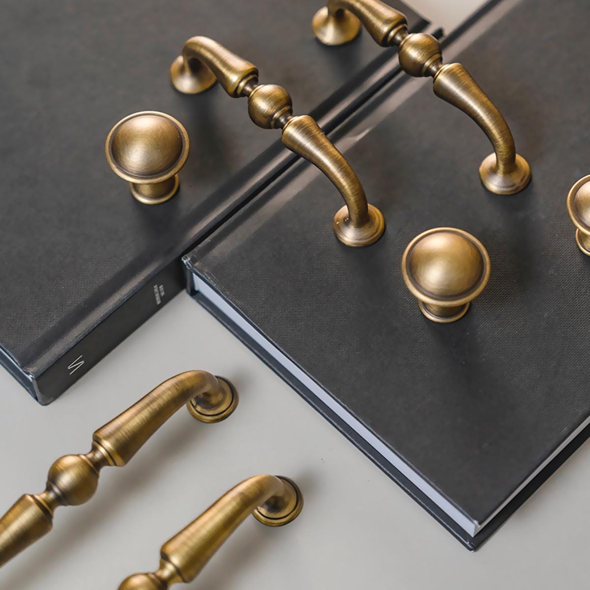 Curved Antique Brass Cabinet Pulls | Vintage Gold Kitchen Hardware