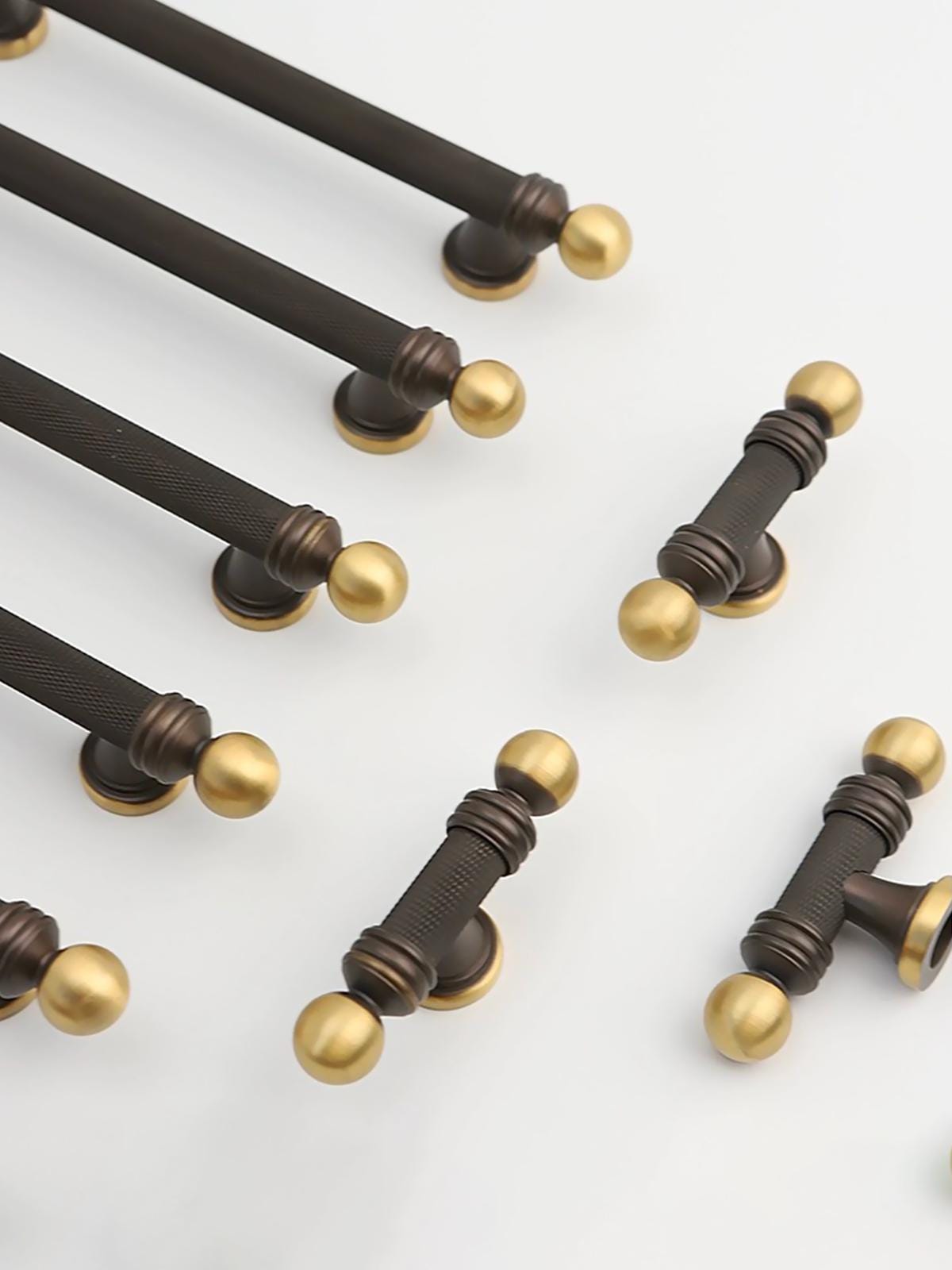 Antique Brass Knurled Handle Pulls | Vintage Gold Cabinet Hardware