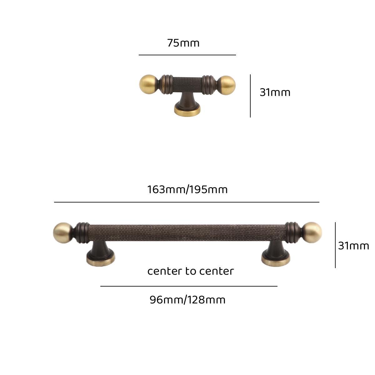 Antique Brass Knurled Handle Pulls | Vintage Gold Cabinet Hardware