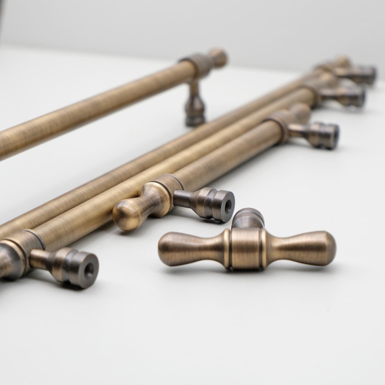 Solid Brass Antique Cabinet Hardware | Gold T-Knobs and Drawer Pulls
