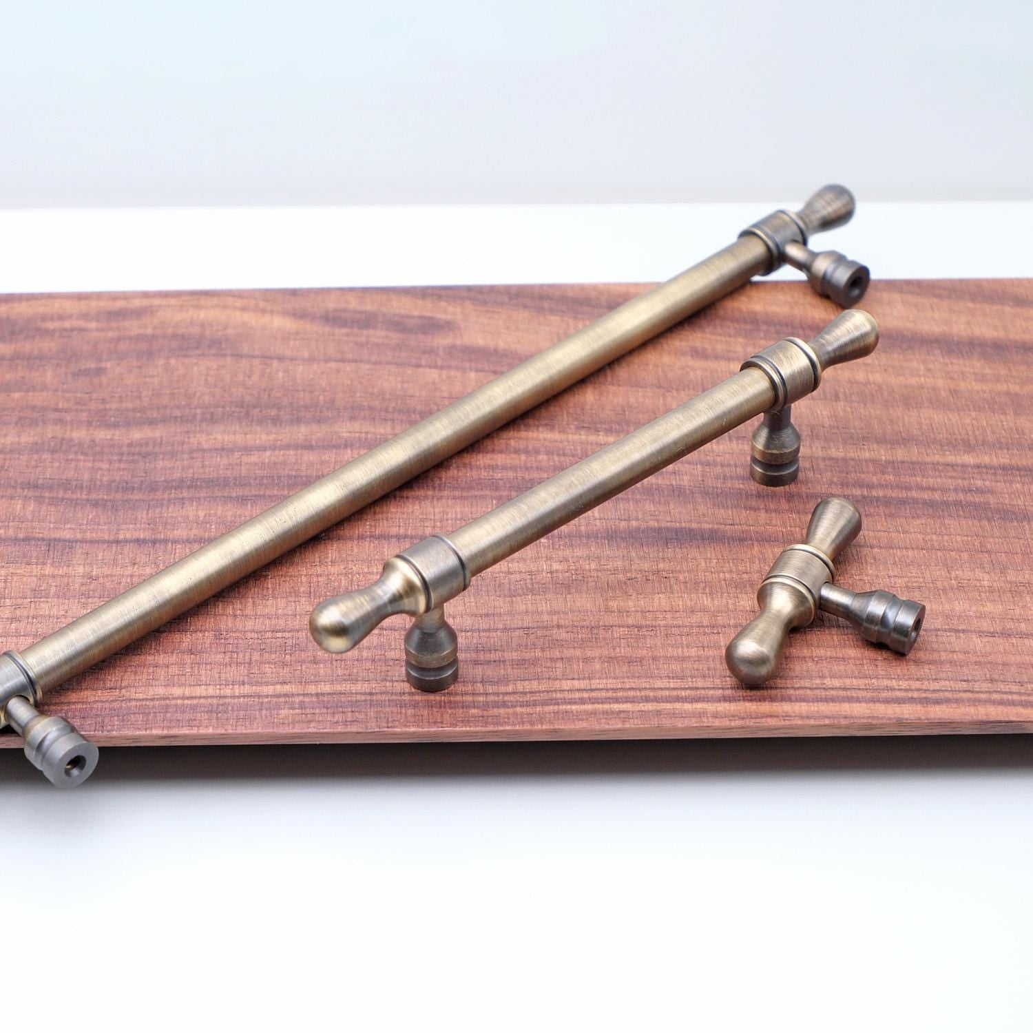 Solid Brass Antique Cabinet Hardware | Gold T-Knobs and Drawer Pulls