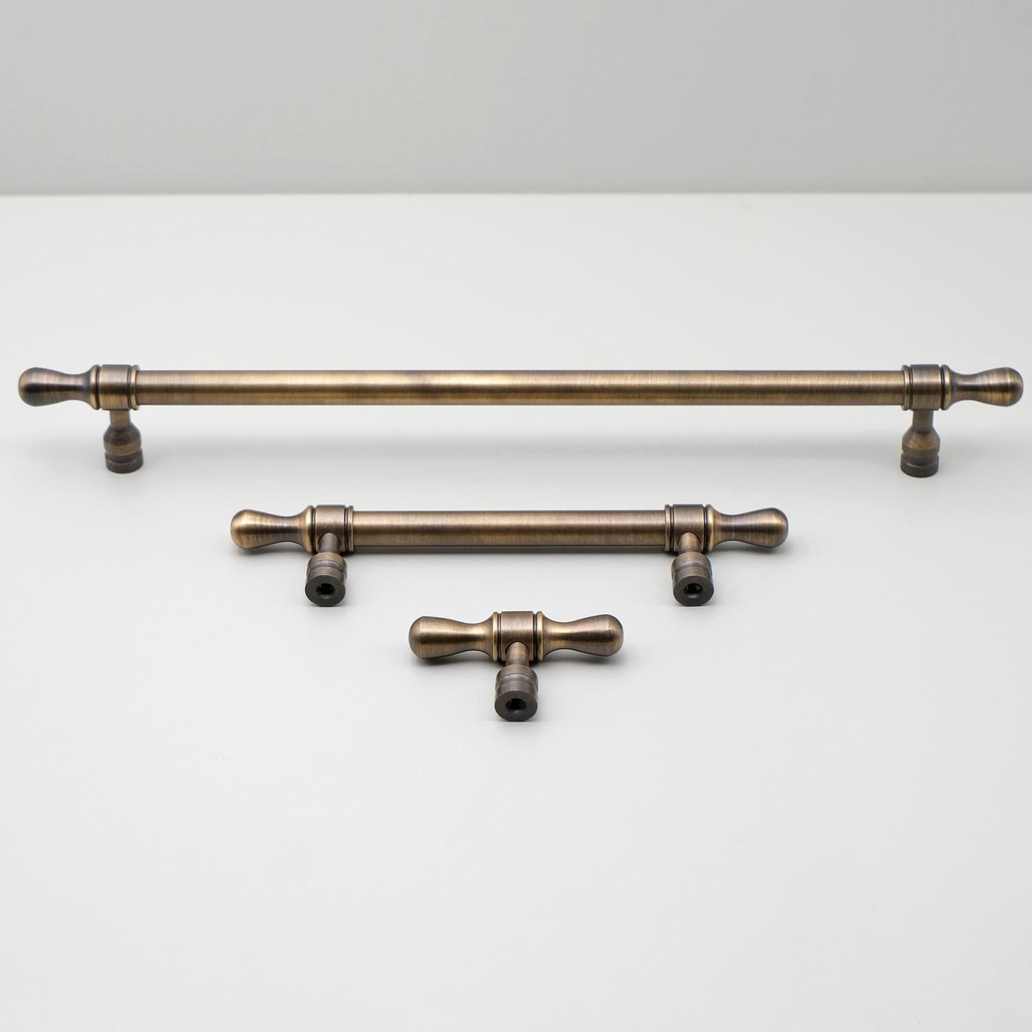 Solid Brass Antique Cabinet Hardware | Gold T-Knobs and Drawer Pulls