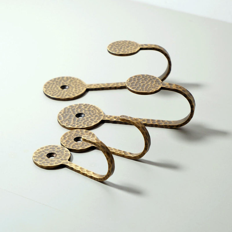Antique Brass Hooks | Retro Brass Wall Hooks | Hammered Brass Hanging Hooks for Hallway, Living Room, Bedroom, Kitchen, Bathroom