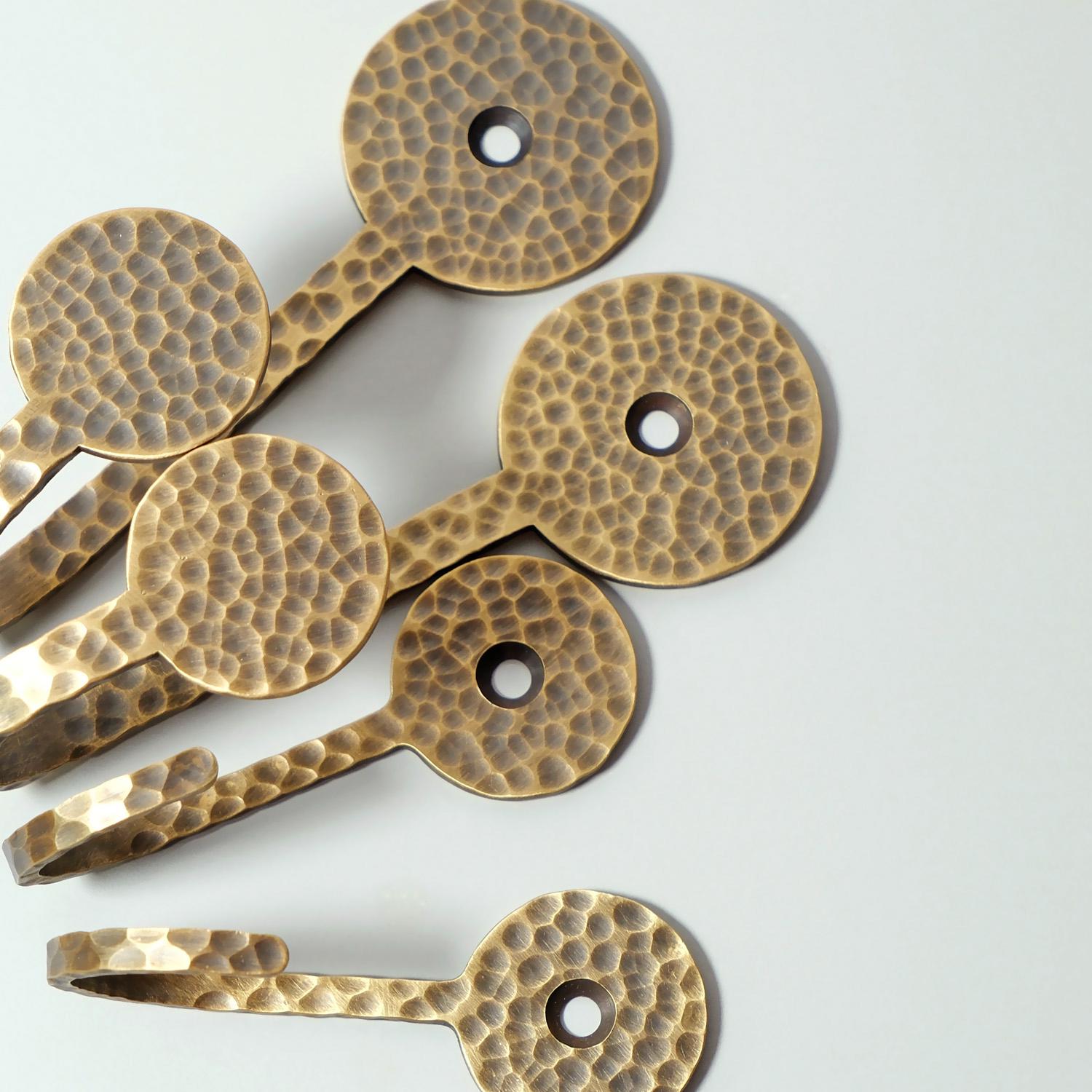 Antique Brass Hooks | Retro Brass Wall Hooks | Hammered Brass Hanging Hooks for Hallway, Living Room, Bedroom, Kitchen, Bathroom