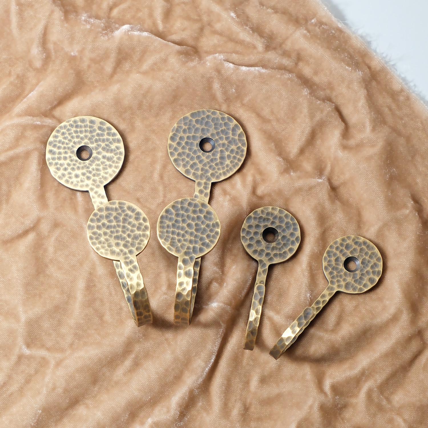 Antique Brass Hooks | Retro Brass Wall Hooks | Hammered Brass Hanging Hooks for Hallway, Living Room, Bedroom, Kitchen, Bathroom
