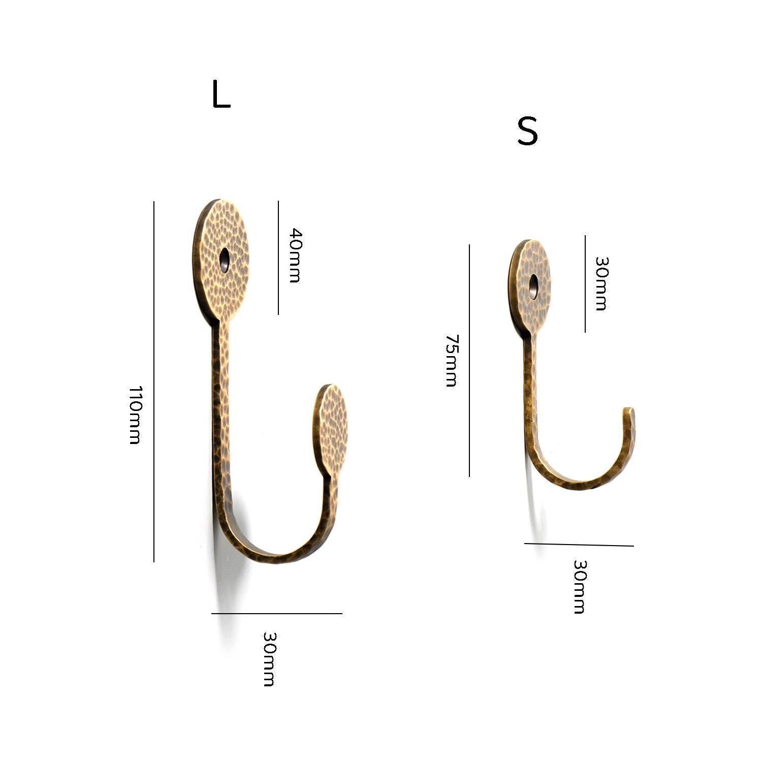 Antique Brass Hooks | Retro Brass Wall Hooks | Hammered Brass Hanging Hooks for Hallway, Living Room, Bedroom, Kitchen, Bathroom